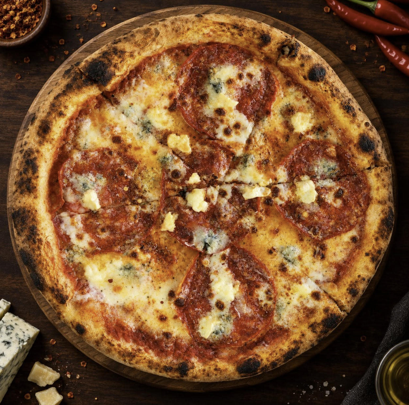 Pizza Diavola e Gorgonzola
